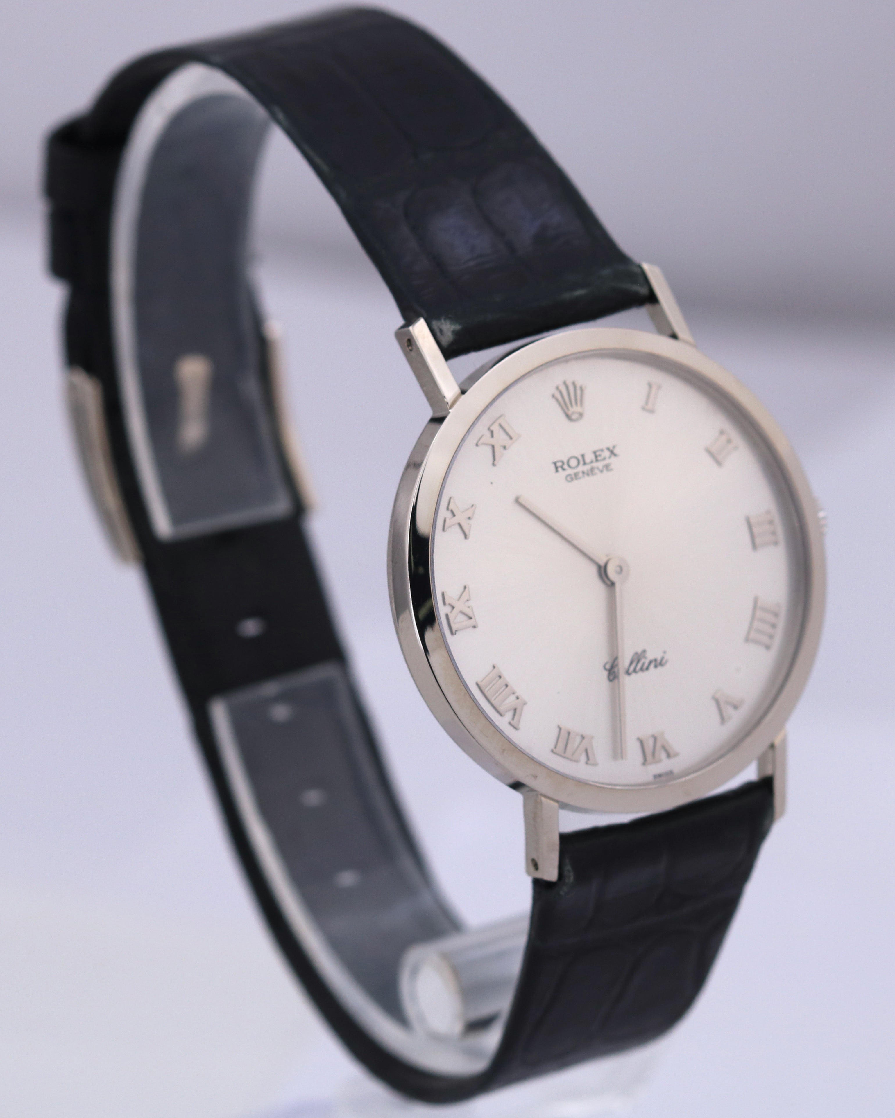 1995 Rolex Cellini 18K White Gold SILVER ROMAN Manual Leather 32mm 4112 BOX