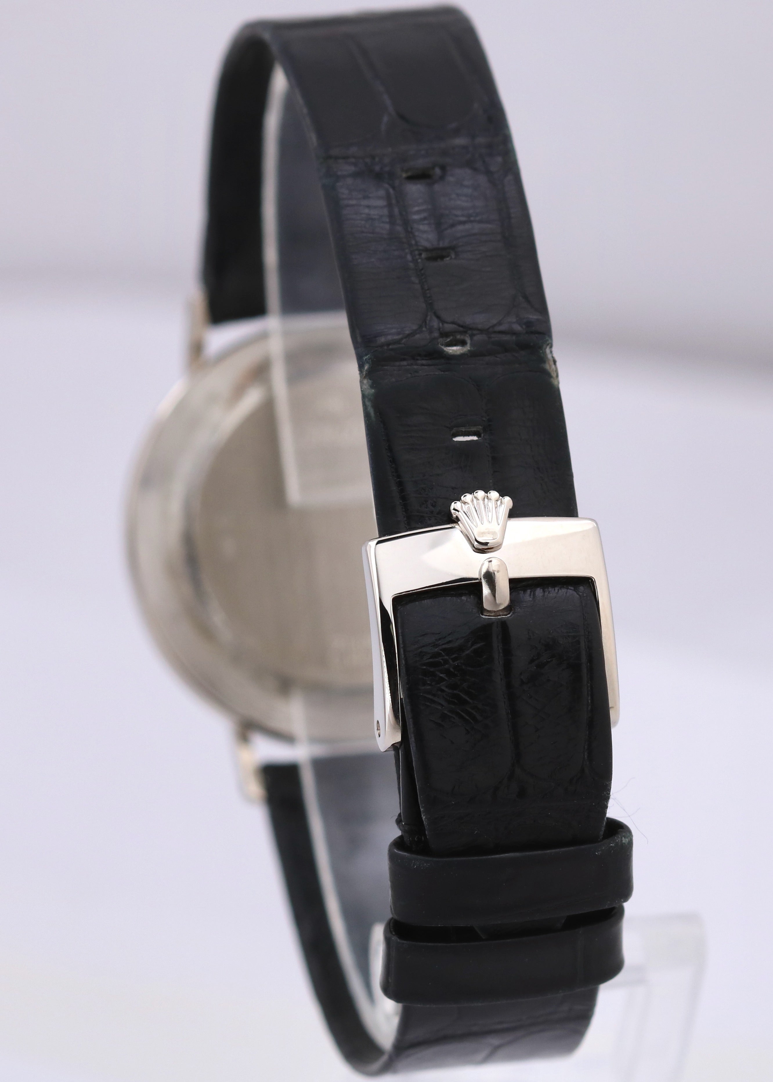 1995 Rolex Cellini 18K White Gold SILVER ROMAN Manual Leather 32mm 4112 BOX