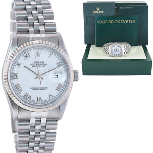 2001 MINT Rolex DateJust 16234 White Roman Dial Bezel Jubilee Band 36mm Watch