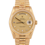 Rolex Day-Date President DIAMOND Champagne Dial 36mm 18K Yellow Gold Watch 18238