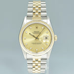 PAPERS Rolex DateJust 16233 Two Tone Yellow Gold Jubilee Champagne Diamond Watch