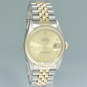 PAPERS Rolex DateJust 16233 Two Tone Yellow Gold Jubilee Champagne Diamond Watch