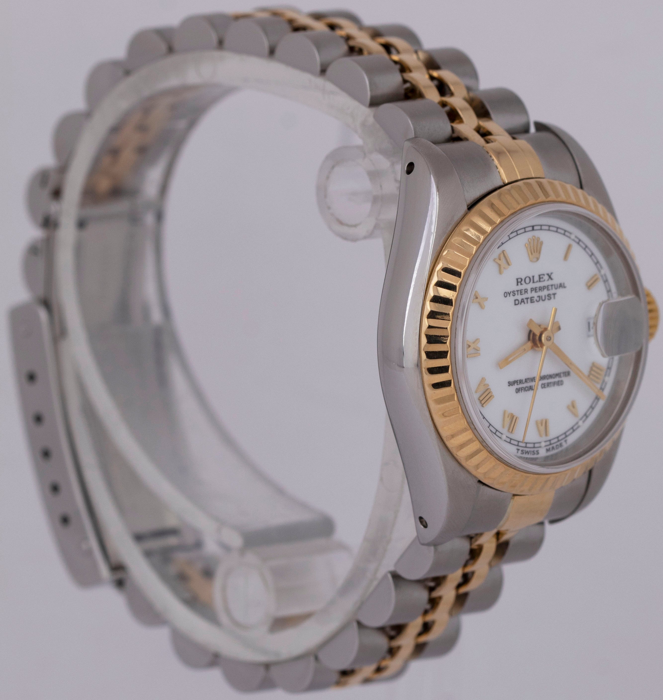 PAPERS MINT Rolex DateJust 26mm White Roman Two-Tone 18K Gold Jubilee 69173 BOX