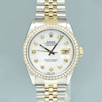 DIAMOND BEZEL Rolex DateJust 16233 Two-Tone  Yellow Gold MOP Jubilee Watch Box