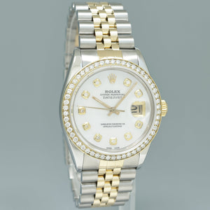 DIAMOND BEZEL Rolex DateJust 16233 Two-Tone  Yellow Gold MOP Jubilee Watch Box