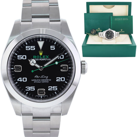 MINT 2021 Rolex 116900 Airking Black Arabic Dial 40mm Steel Green Watch Box