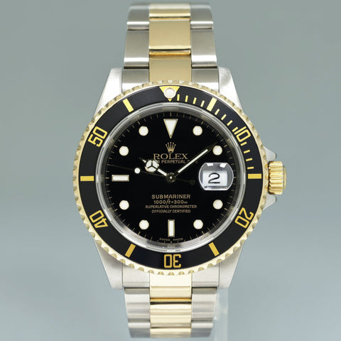 PAPERS 2001 MINT GOLD BUCKLE Rolex Submariner 16613 Gold Two Tone Black Watch