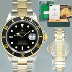 PAPERS 2001 MINT GOLD BUCKLE Rolex Submariner 16613 Gold Two Tone Black Watch