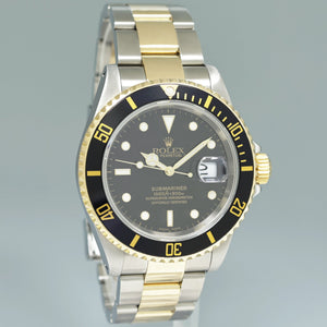 PAPERS 2001 MINT GOLD BUCKLE Rolex Submariner 16613 Gold Two Tone Black Watch