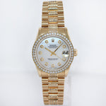 DIAMOND Ladies Rolex 68278 18k Yellow Gold 31mm Mother of Pearl Midsize Watch