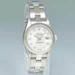 PAPERS Ladies Rolex DateJust 26mm Silver Diamond White Gold Fluted Steel Oyster 69174 Watch