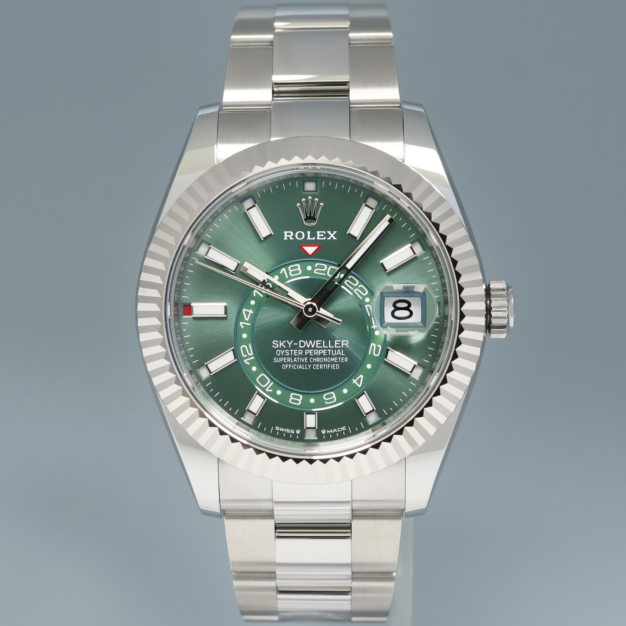 2023 NEW PAPERS Rolex Sky-Dweller Steel Green Oyster Fluted 42mm 336934 Watch Box