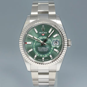 2023 NEW PAPERS Rolex Sky-Dweller Steel Green Oyster Fluted 42mm 336934 Watch Box