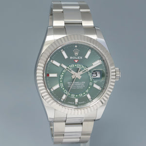 2023 NEW PAPERS Rolex Sky-Dweller Steel Green Oyster Fluted 42mm 336934 Watch Box