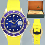 Rolex 16618 Submariner 18K Yellow Gold Blue Sunburst Yellow Rubber 40mm Watch Box