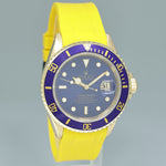 Rolex 16618 Submariner 18K Yellow Gold Blue Sunburst Yellow Rubber 40mm Watch Box