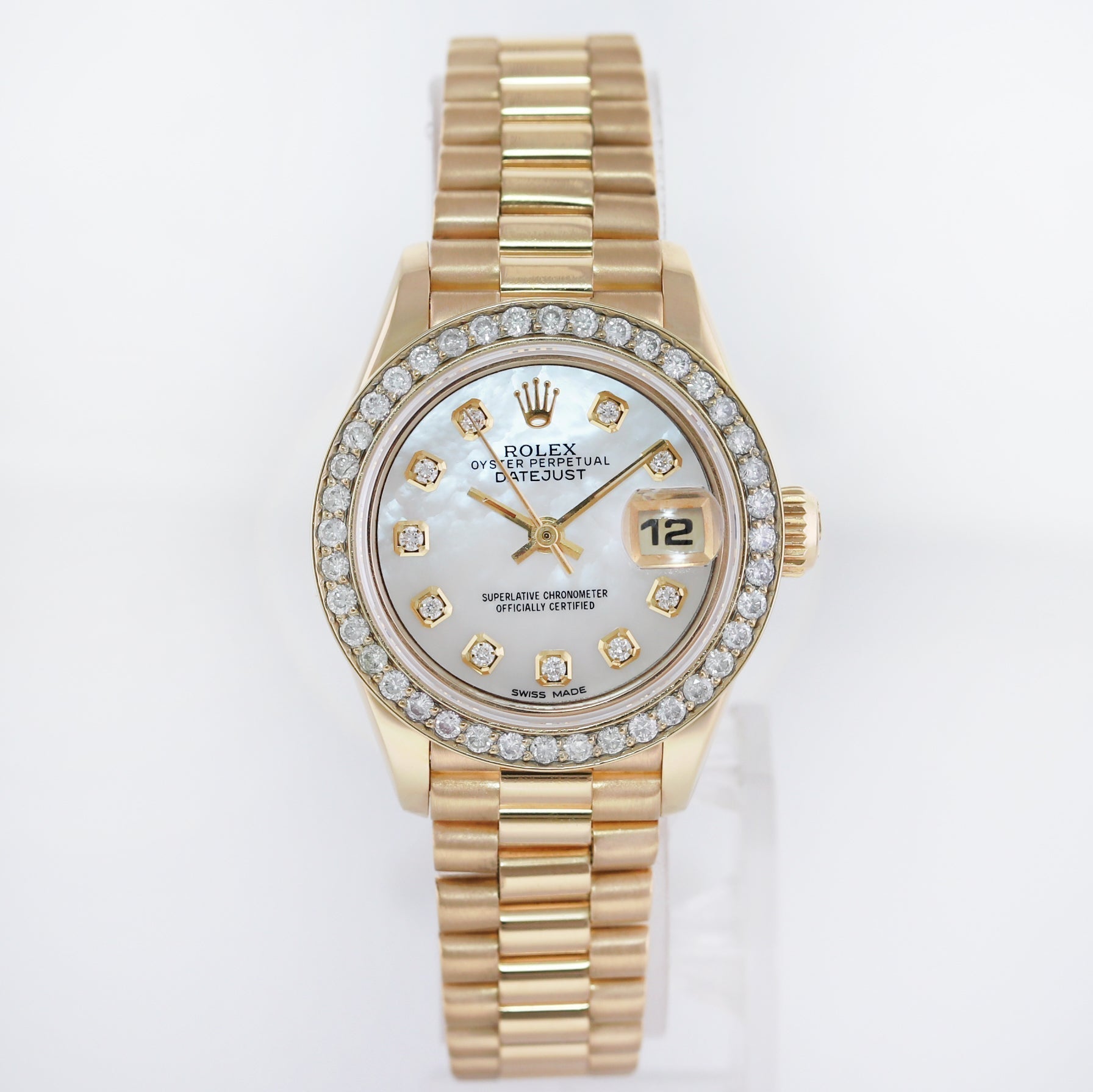 Pearl Diamond Ladies Rolex DateJust President 26mm 69178 Yellow Gold Watch Box