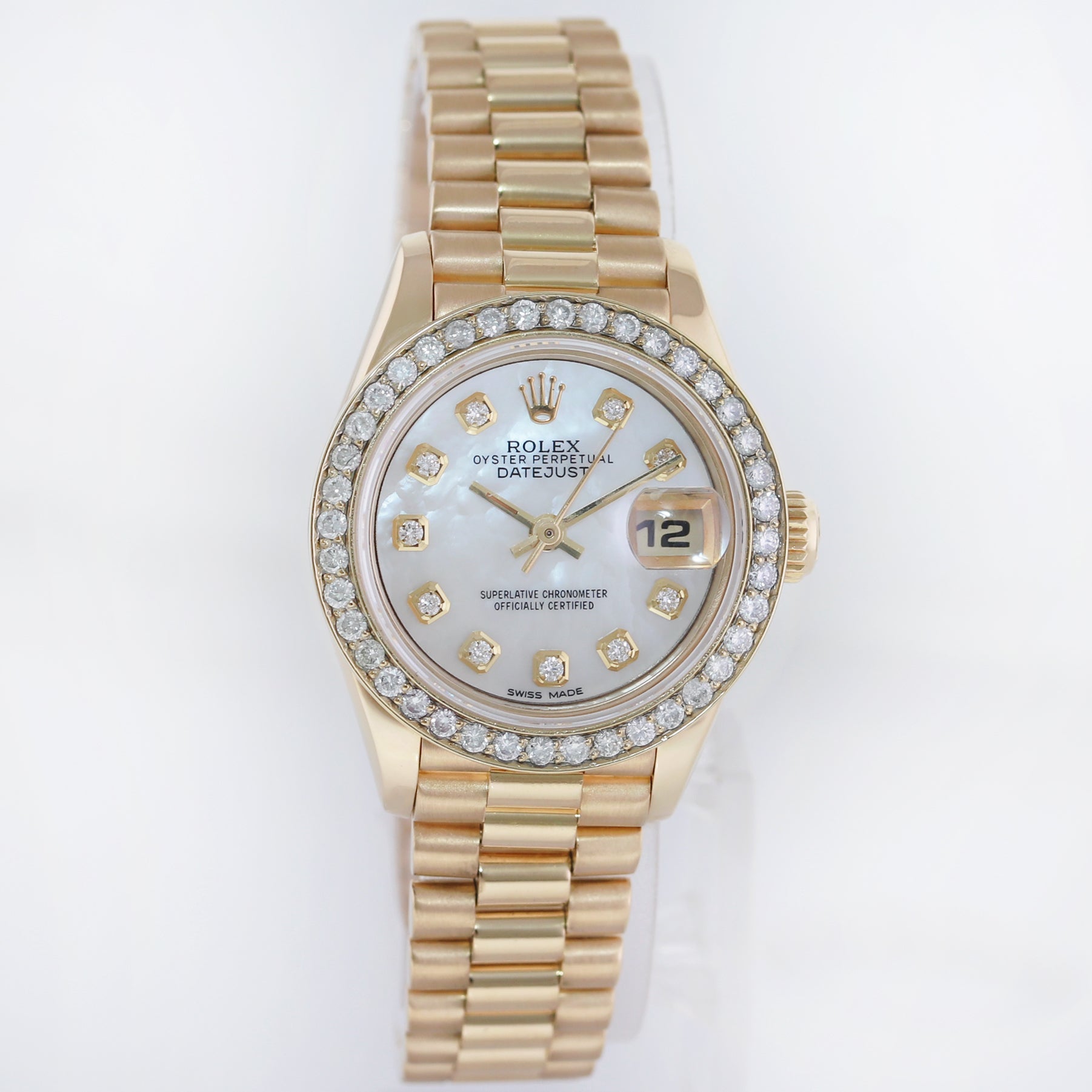 Pearl Diamond Ladies Rolex DateJust President 26mm 69178 Yellow Gold Watch Box