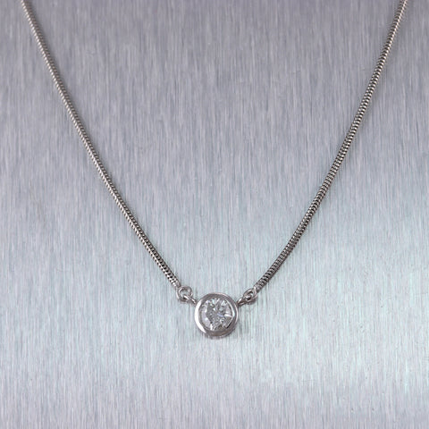 Modern Platinum 0.75ct Solitaire Diamond 19" Necklace