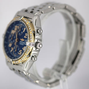 Breitling Chronomat Chronograph Steel 18k Gold DIAMOND Blue 39mm D13050.1 Watch