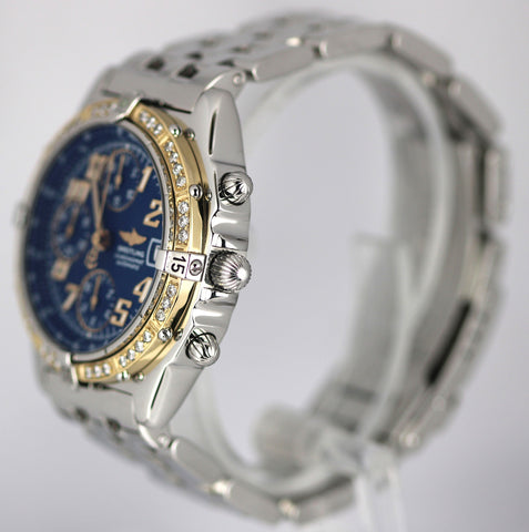 Breitling Chronomat Chronograph Steel 18k Gold DIAMOND Blue 39mm D13050.1 Watch