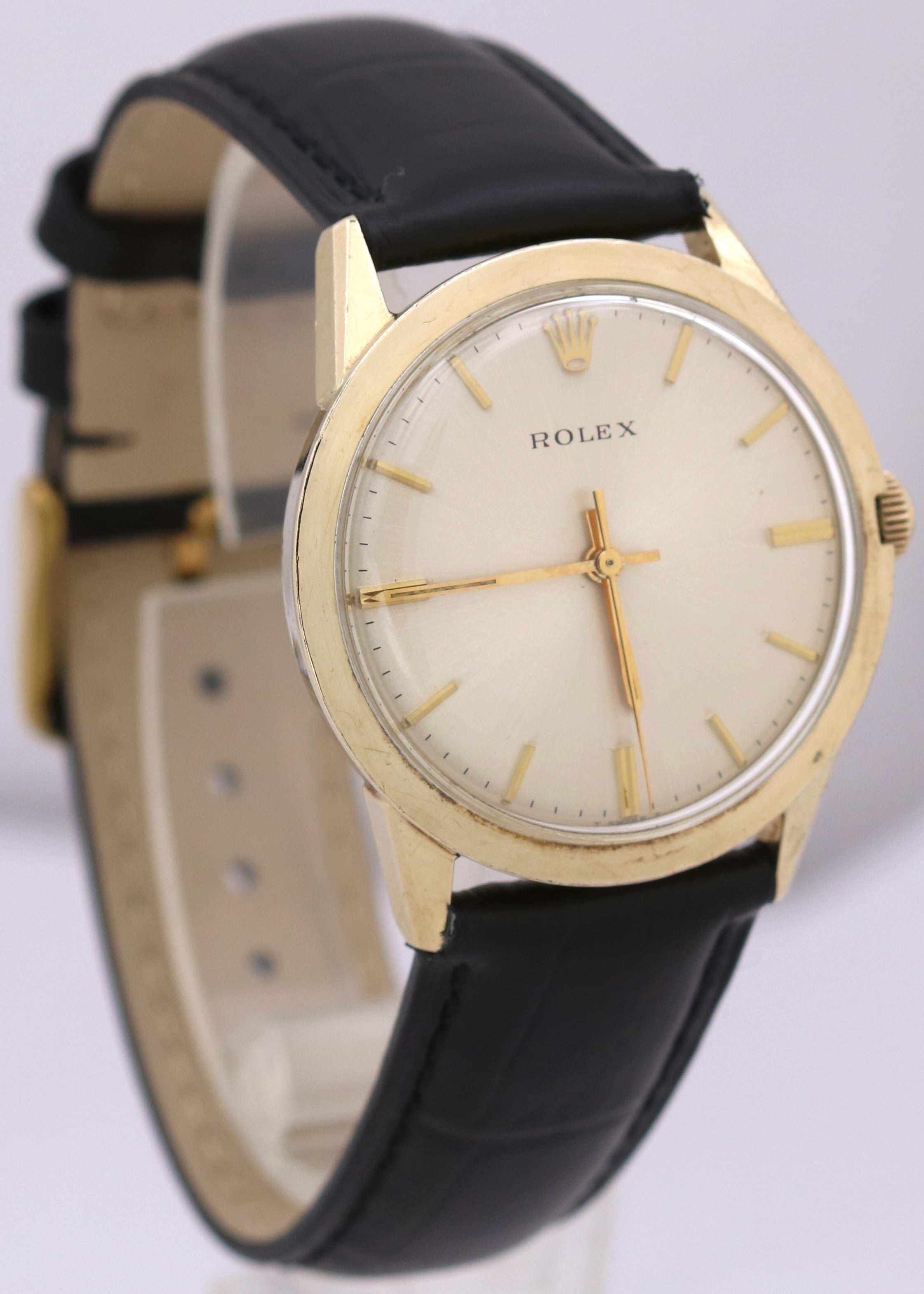 VINTAGE Rolex 7002 35mm 14K Yellow Gold Filled Silver Leather Presentation Watch