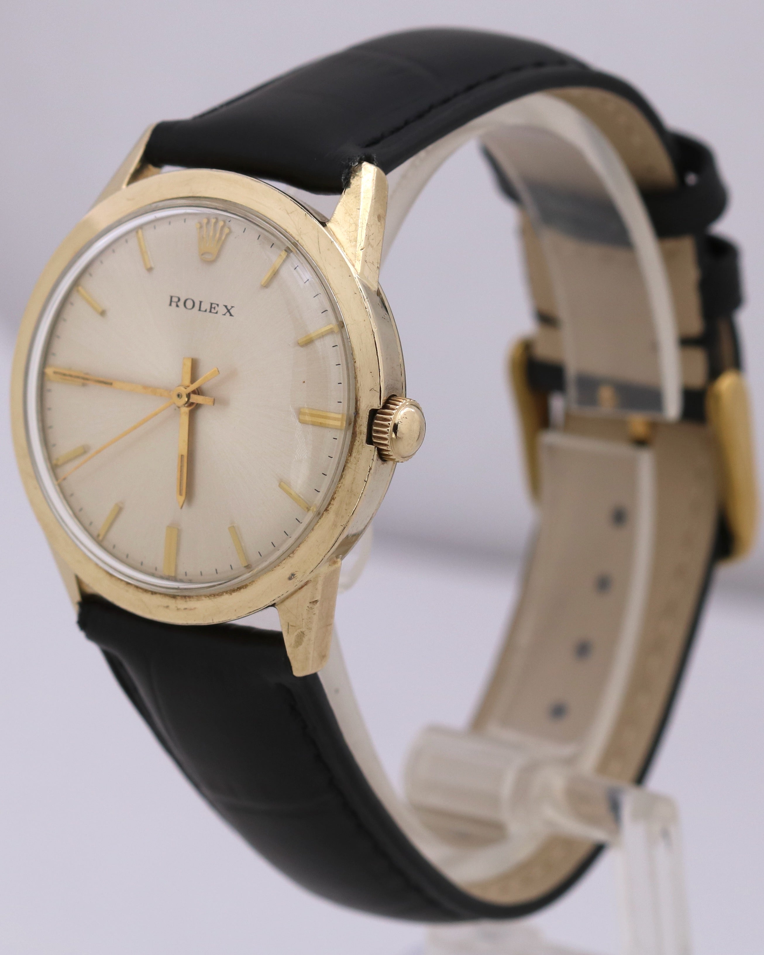 VINTAGE Rolex 7002 35mm 14K Yellow Gold Filled Silver Leather Presentation Watch