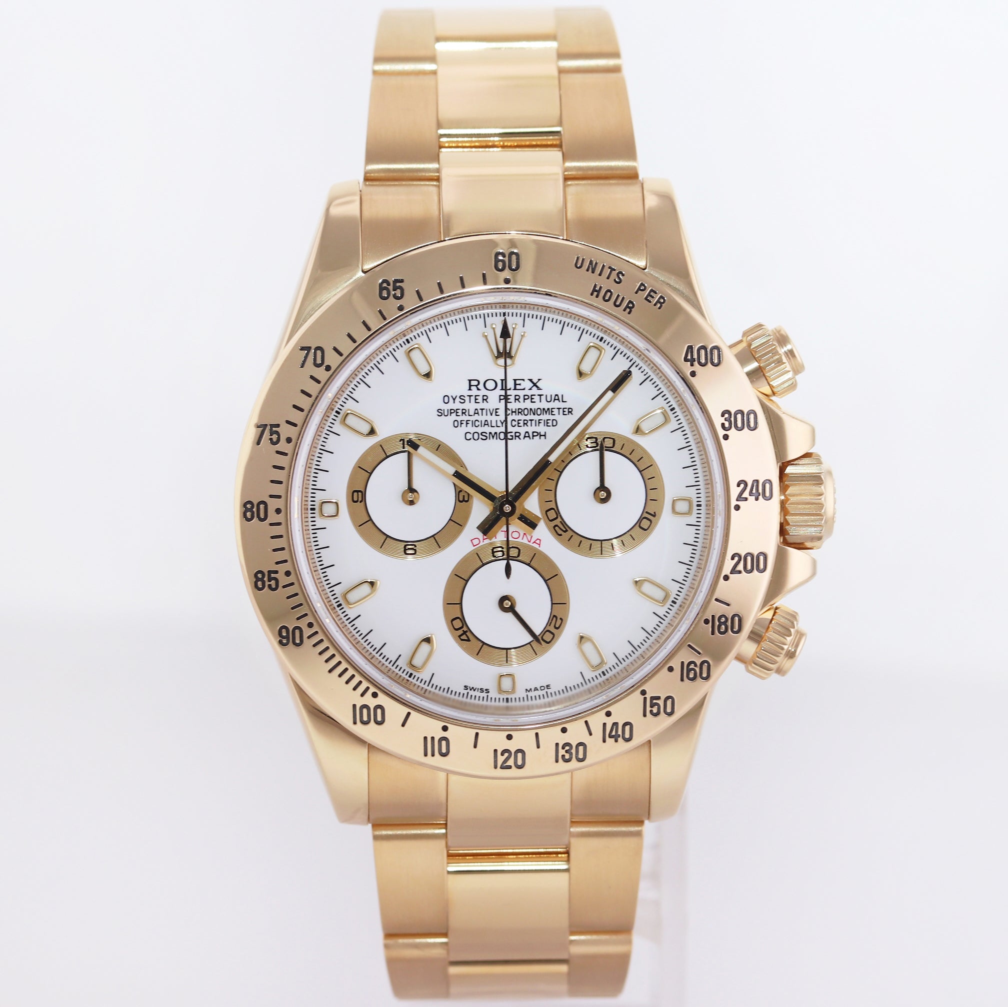 2007 MINT Rolex Daytona 116528 White Cosmograph Chrono Yellow Gold 40mm Watch