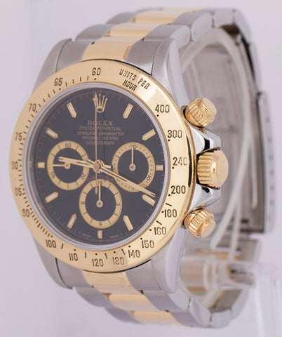 Rolex Daytona Cosmograph BLACK INVERTED 6 40mm Two-Tone 18K Yellow Watch 16523