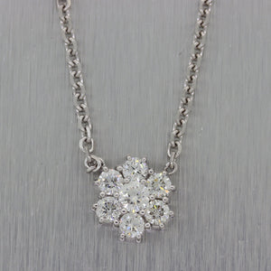 Modern 14k White Gold 1.60ctw Diamond Cluster 16" Necklace