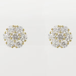 Modern 14k Yellow Gold 1.00ctw Diamond Flower Cluster Earrings