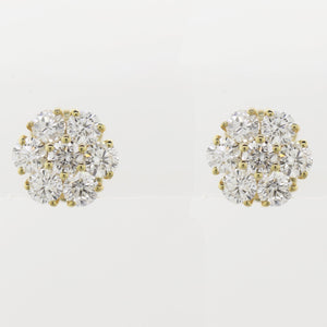 Modern 14k Yellow Gold 1.00ctw Diamond Flower Cluster Earrings