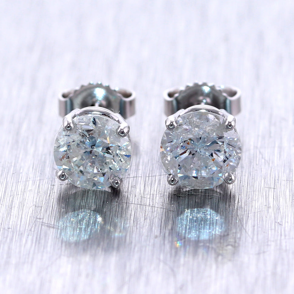 Modern 14k White Gold 2.21ctw G-H SI2 Diamond Stud Earrings