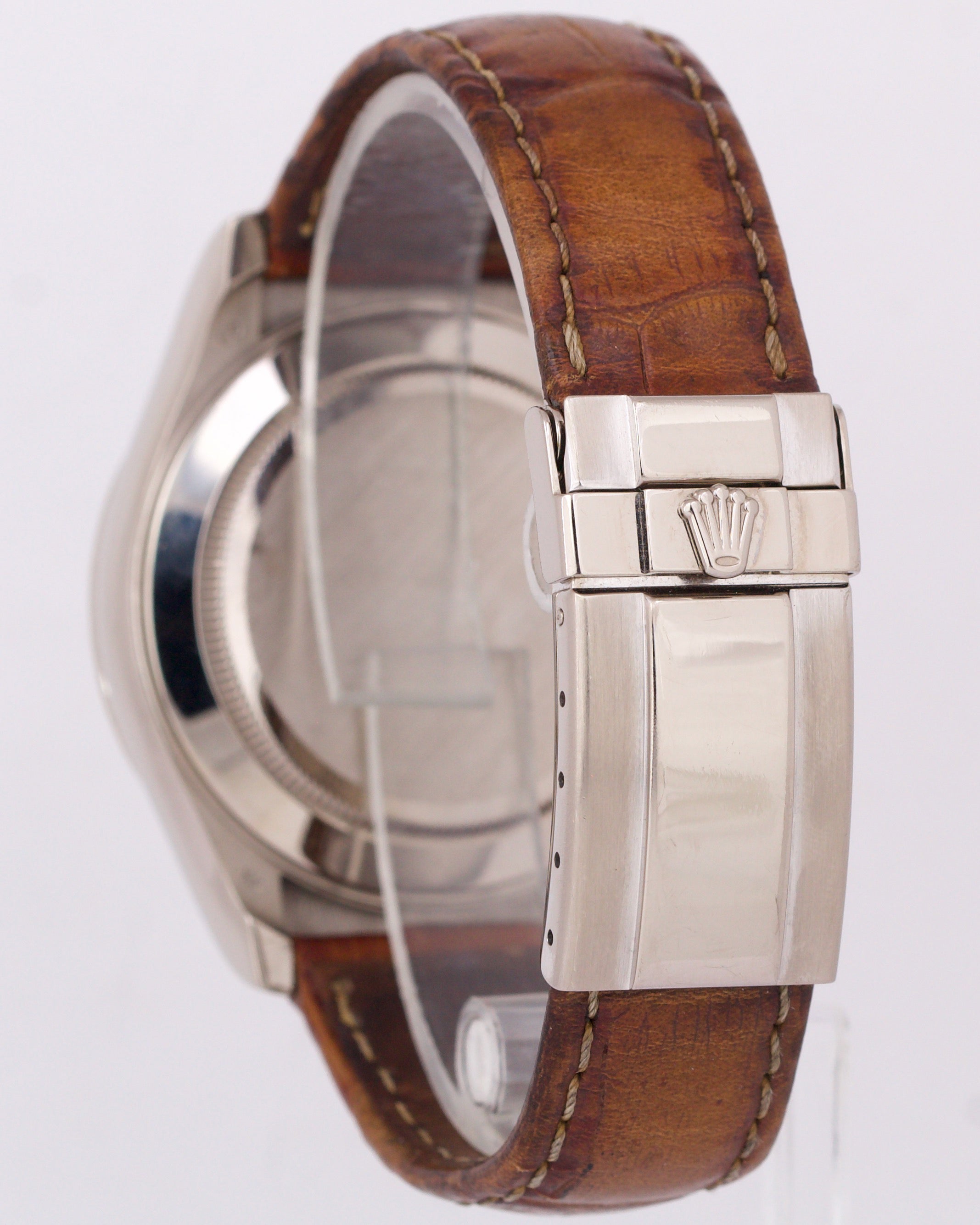 Rolex Daytona Cosmograph WHITE ARABIC 18K White Gold Brown Leather Watch 116519
