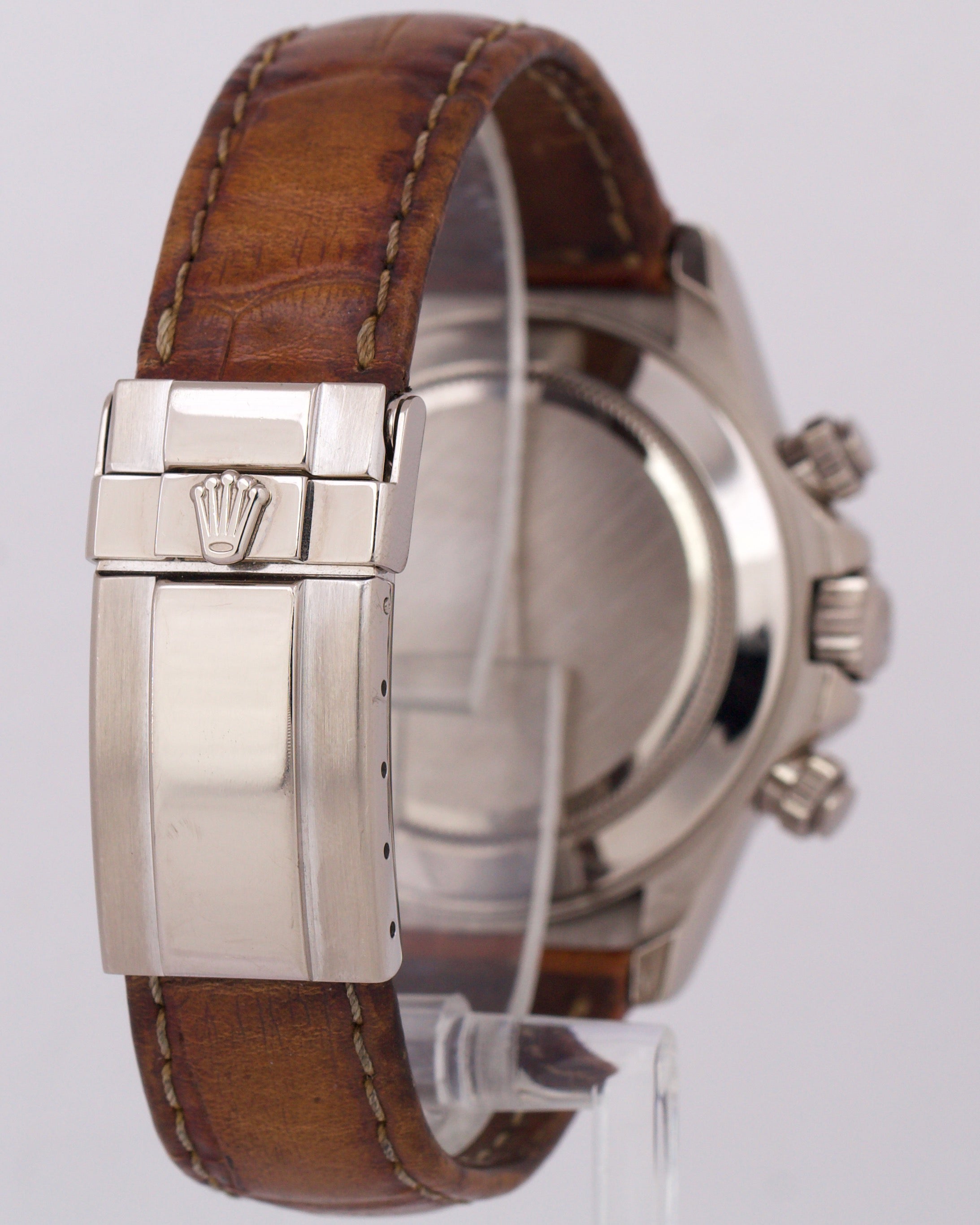 Rolex Daytona Cosmograph WHITE ARABIC 18K White Gold Brown Leather Watch 116519