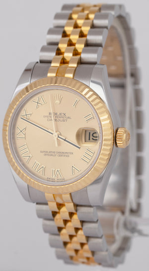 2014 PAPERS Rolex DateJust Two-Tone 18K Gold Champagne 31mm Watch 178273 BOX