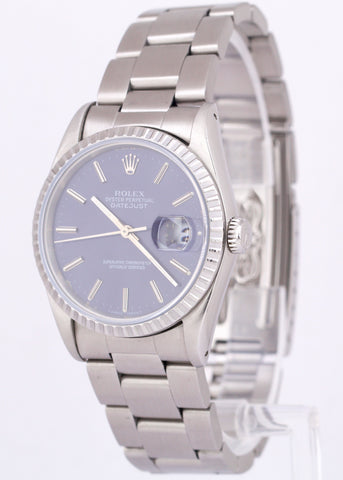 Rolex DateJust BLUE White 36mm ENGINE TURNED Stainless Steel Oyster Watch 16220