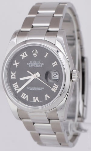 MINT Rolex DateJust 36mm Black Sunbeam Stainless Steel Oyster Watch 116200