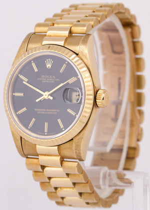 1986 Rolex DateJust President 31mm BLACK 18K Yellow Gold Fluted 68278 Watch