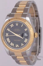 MINT Rolex Datejust II 2 Black Roman Two-Tone 18K Yellow Gold 41mm 116333 BOX