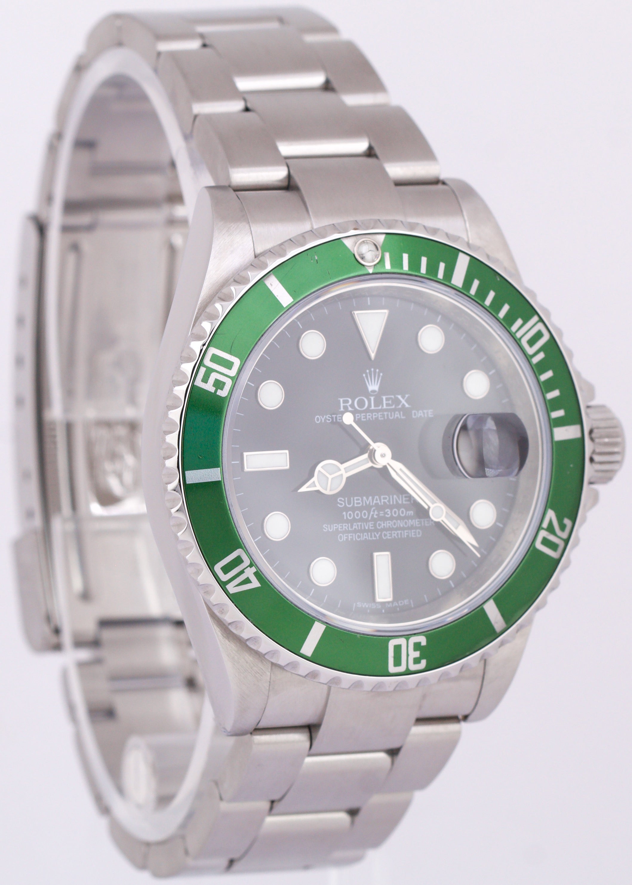 PAPERS Rolex Submariner Date 40mm KERMIT Green Stainless REHAUT 16610 LV BOX