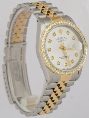 MINT Rolex DateJust 36mm SILVER DIAMOND 18K Yellow Gold Jubilee Watch 16233