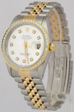 MINT Rolex DateJust 36mm SILVER DIAMOND 18K Yellow Gold Jubilee Watch 16233