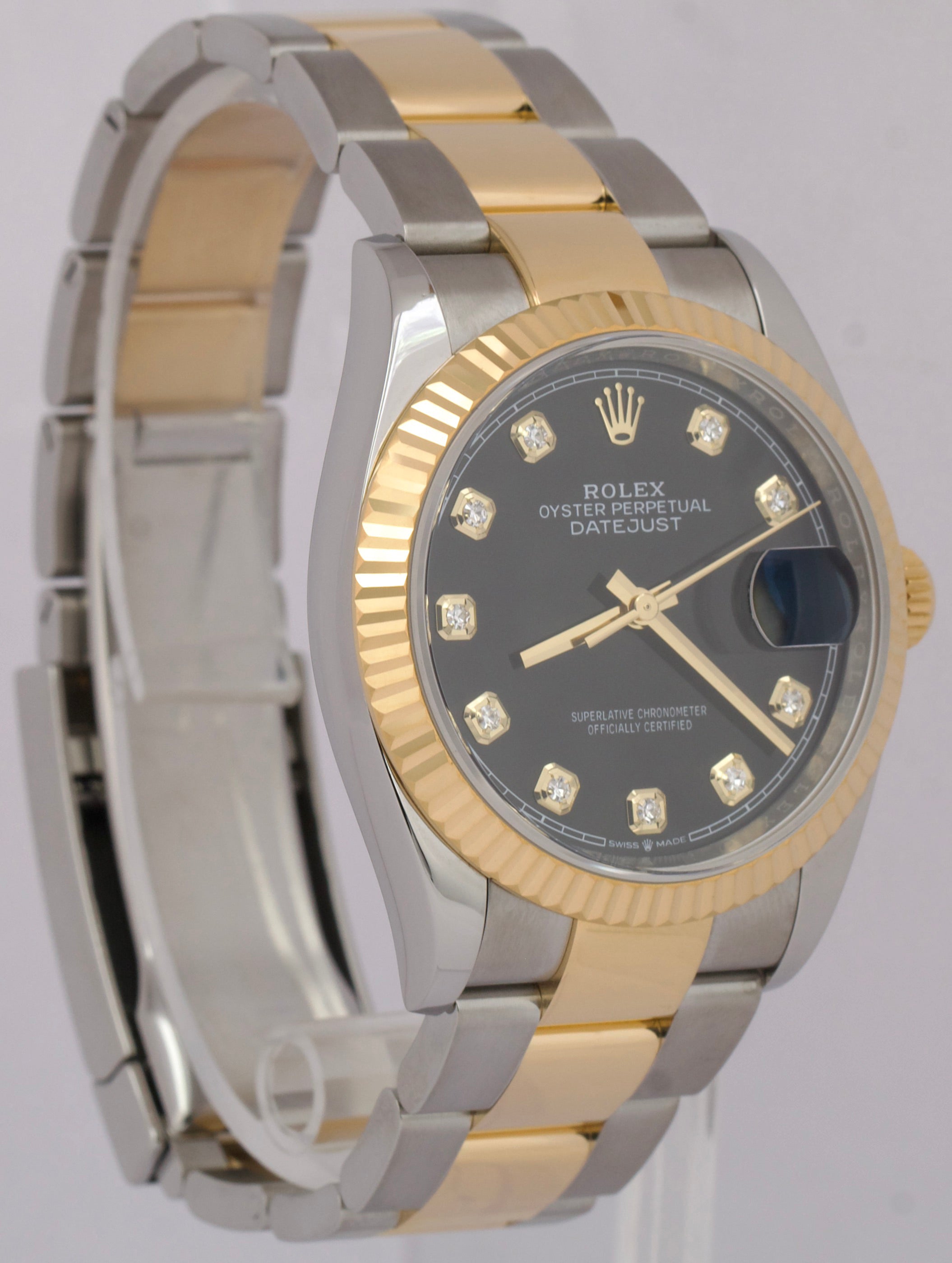 MINT Rolex DateJust 36 BLACK DIAMOND 18K Gold Steel Oyster 36mm 126233 Watch