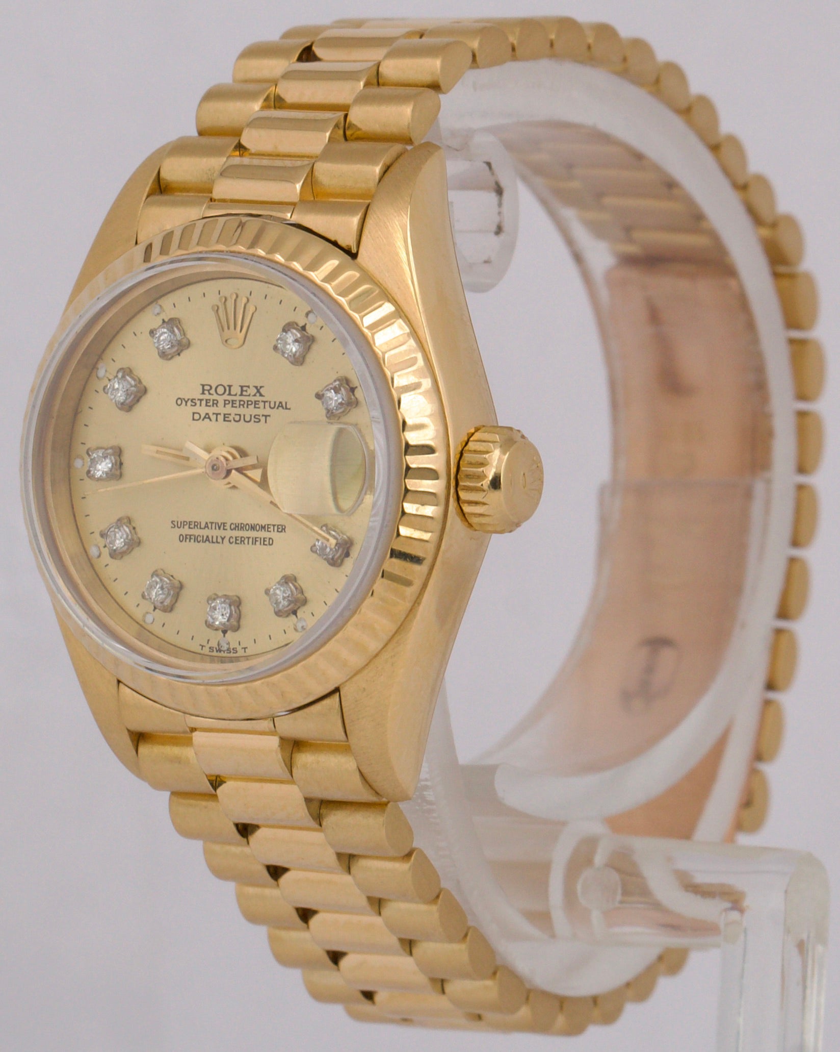 Ladies Rolex DateJust President 26mm CHAMPAGNE DIAMOND 18K Gold 69178 Watch