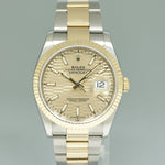 2023 Rolex DateJust 36mm Champagne Motif Two Tone Gold Oyster 126233 Watch