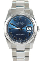 2014 Rolex DateJust 36 116200 Blue Roman Oyster Steel 36mm Watch Box