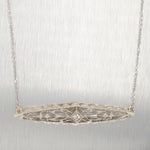Antique Art Deco 0.07ct Diamond Conversion Pendant 18" Necklace - 14k White Gold