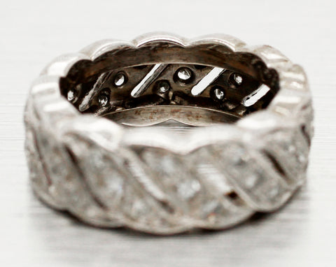 1930s Antique Art Deco 14k Solid White Gold 0.78ctw Diamond Swirl Ring