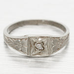 Antique Art Deco 0.01ct Diamond Baby Ring - 14k Solid White Gold